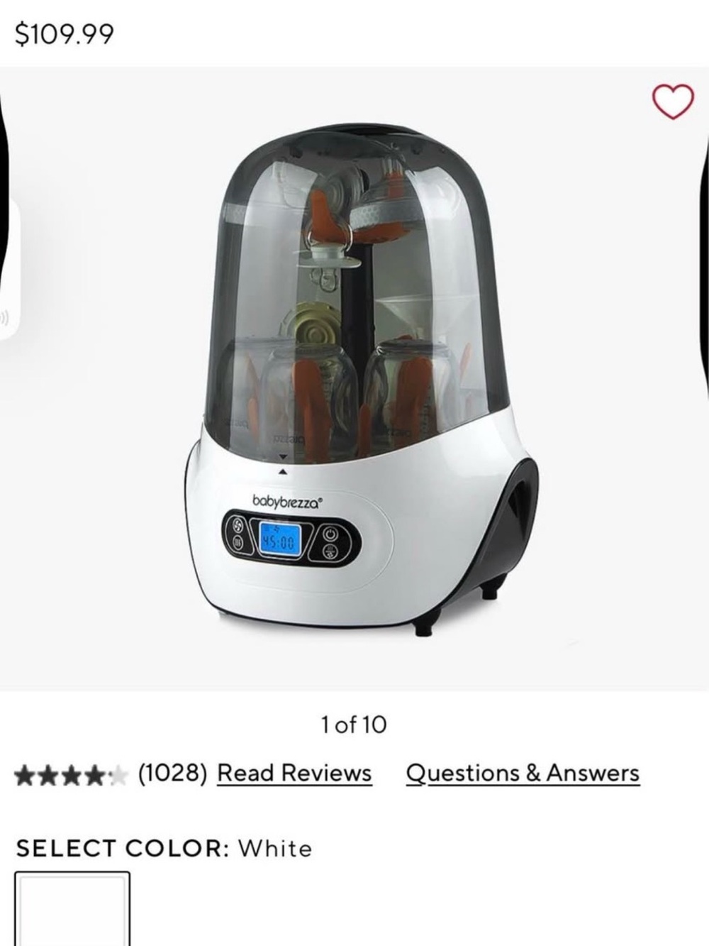 Baby Brezza White Electric Bottle Sterilizer & Dryer